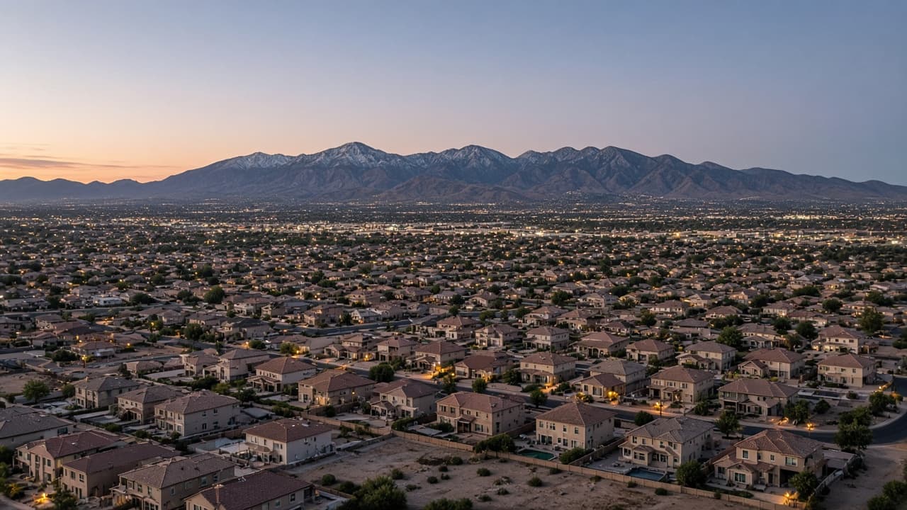 Las Vegas Valley homes with desert landscaping and mountain views
