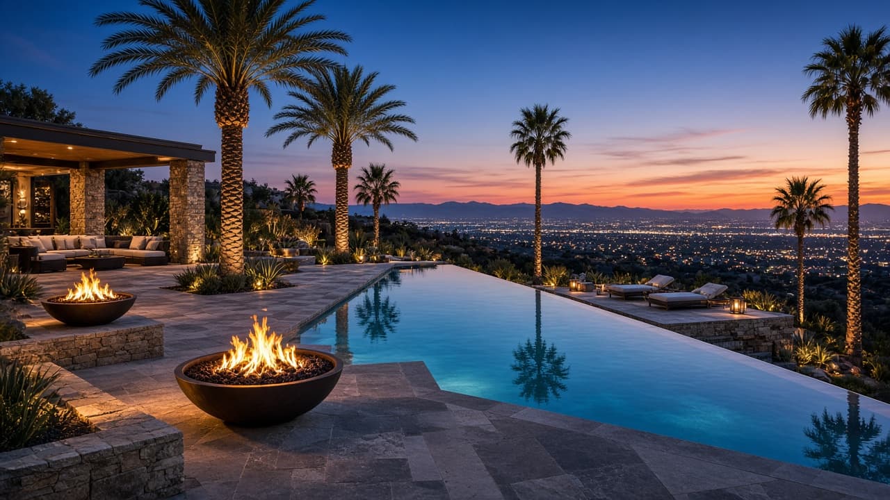 Luxury Las Vegas estate infinity pool and terrace overlooking the valley