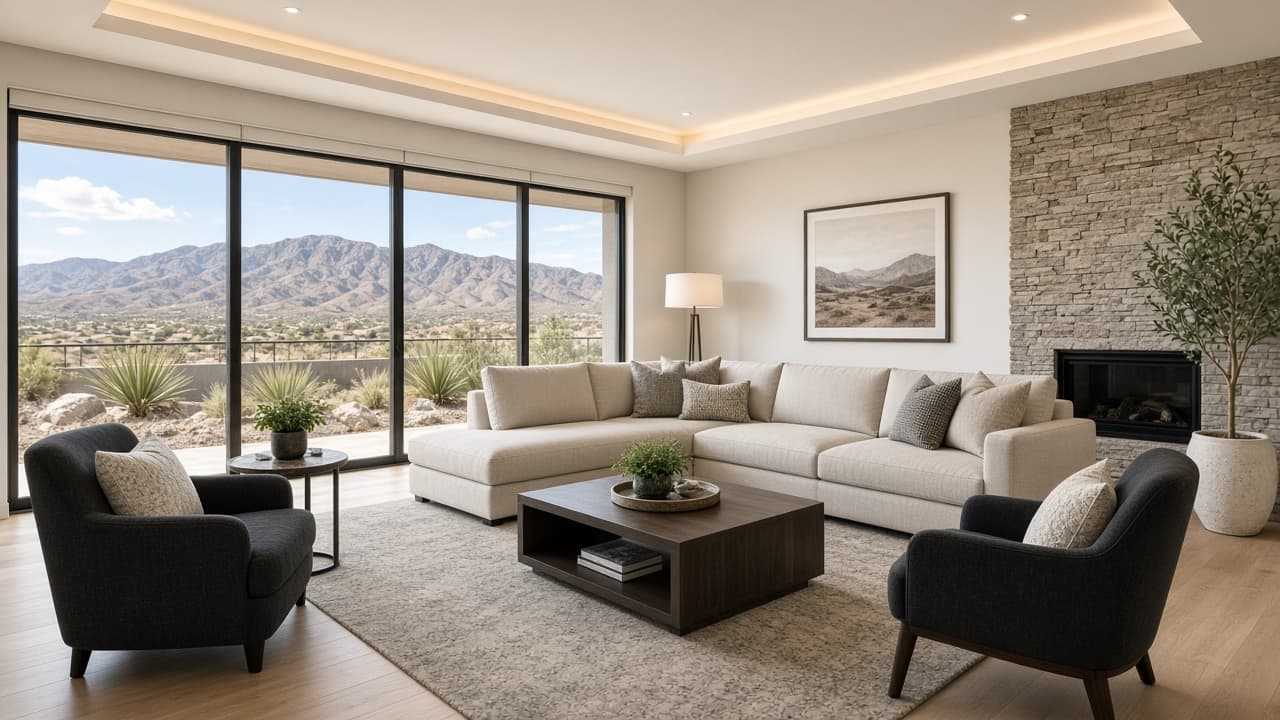 Staged Las Vegas living room prepared for listing photos